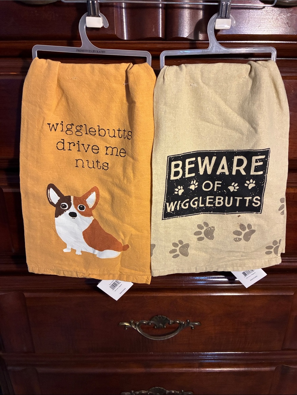 Set of 2 Dog-Themed Kitchen Towels - Yellow & Tan